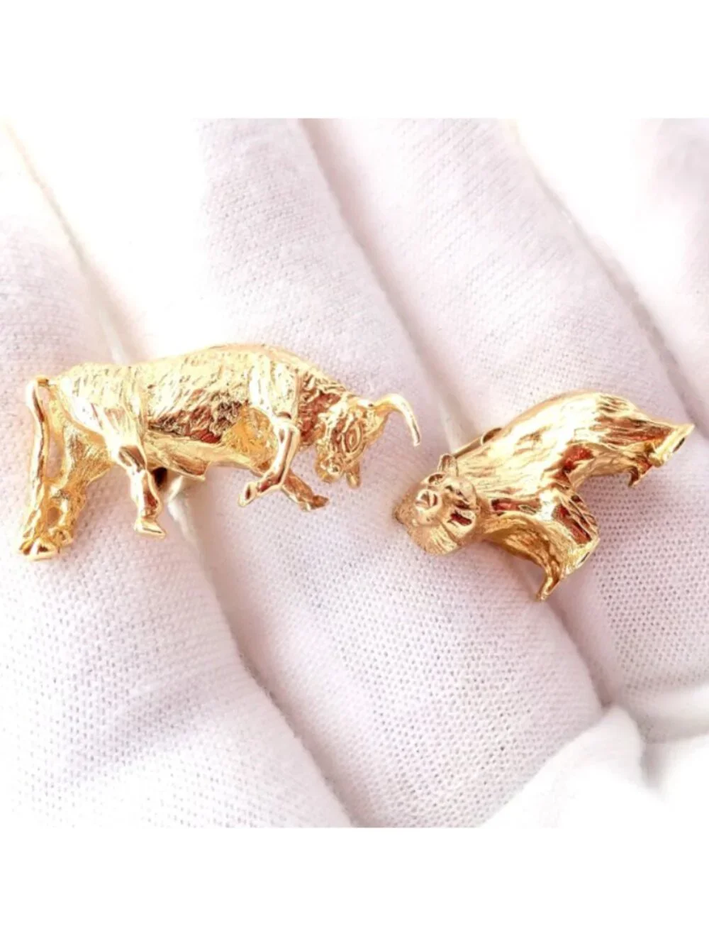 Rare! Vintage Tiffany & Co. 14k Yellow Gold Stock Market Bull Bear Cufflinks